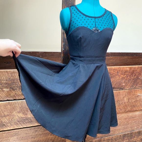 Vintage Y2K Delias Semi Formal Skater Dress w/ Polka Dot Mesh & Goth Vibes - Picture 3 of 10